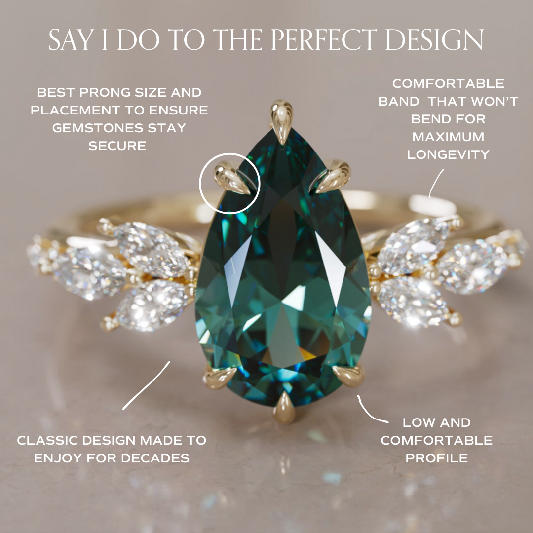 Lily Pear Teal Sapphire Engagement Flower Ring Nature Inspired By Valley Rose