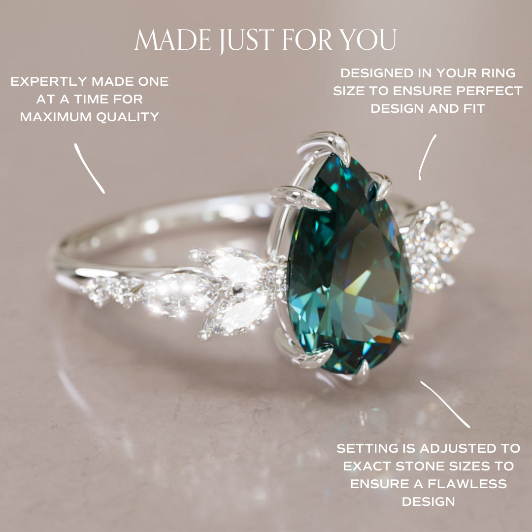 Lily Pear Teal Sapphire Engagement Flower Ring Nature Inspired By Valley Rose