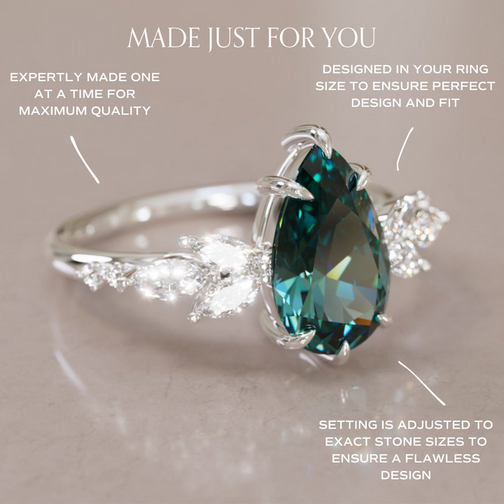 Lily Pear Teal Sapphire Engagement Flower Ring Nature Inspired By Valley Rose