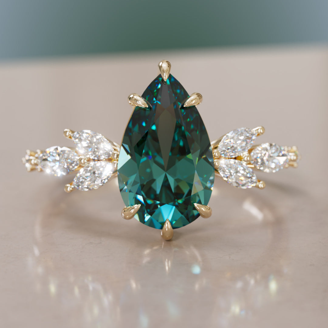 Lily Pear Teal Sapphire Engagement Flower Ring Nature Inspired By Valley Rose