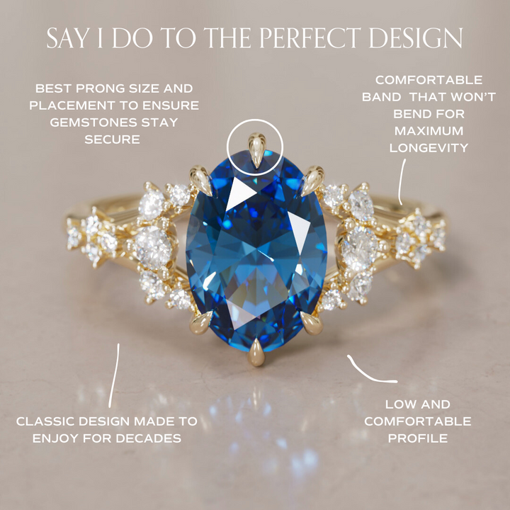Lucette Oval Blue Sapphire Fantasy Unique Engagement Ring By Valley Rose