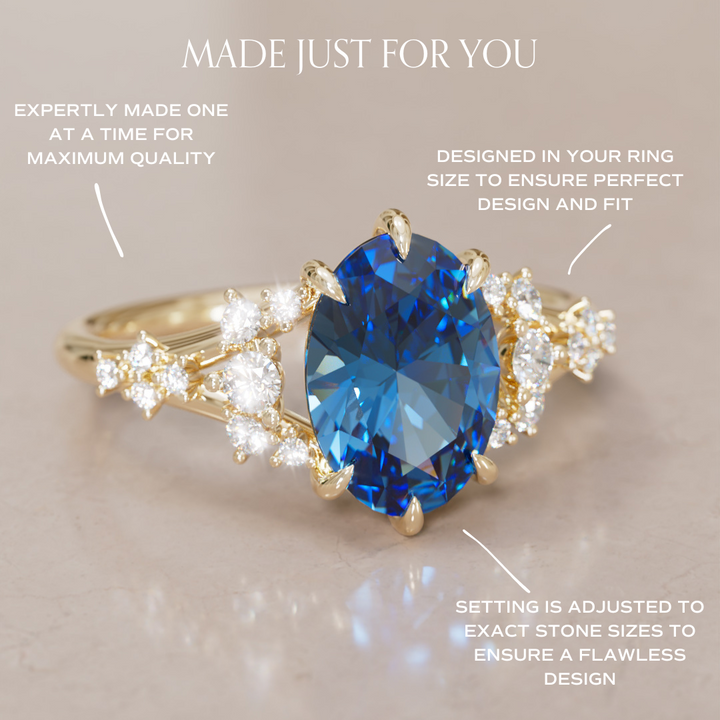 Lucette Oval Blue Sapphire Fantasy Unique Engagement Ring By Valley Rose