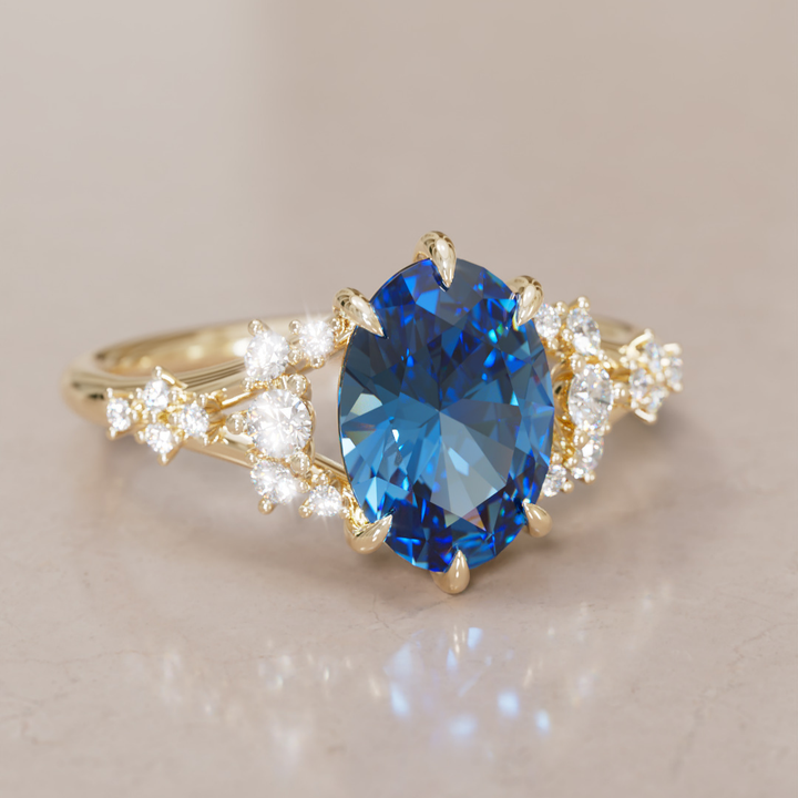 Lucette Oval Blue Sapphire Fantasy Unique Engagement Ring By Valley Rose