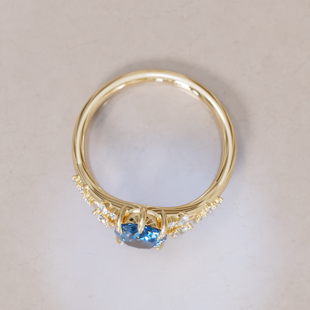 Lucette Oval Blue Sapphire Fantasy Unique Engagement Ring By Valley Rose