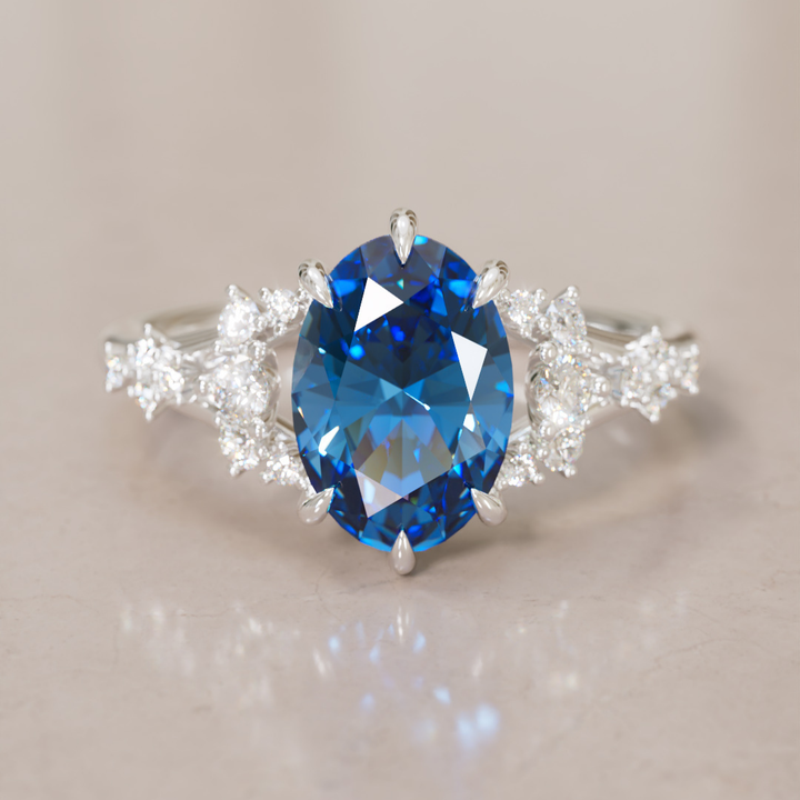 Lucette Oval Blue Sapphire Fantasy Unique Engagement Ring By Valley Rose