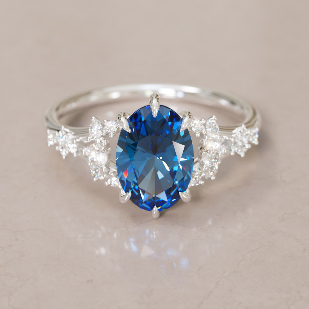 Lucette Oval Blue Sapphire Fantasy Unique Engagement Ring By Valley Rose