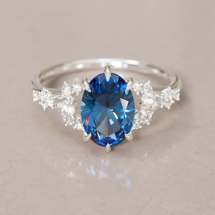Lucette Oval Blue Sapphire Fantasy Unique Engagement Ring By Valley Rose