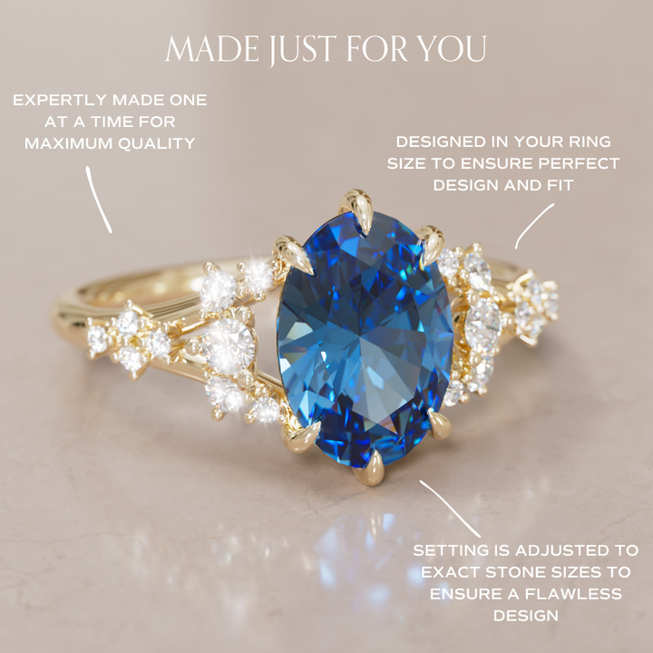 Lucette Oval Blue Sapphire Fantasy Unique Engagement Ring By Valley Rose