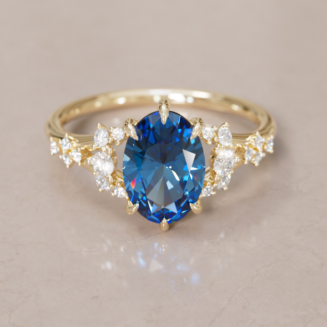 Lucette Oval Blue Sapphire Fantasy Unique Engagement Ring By Valley Rose