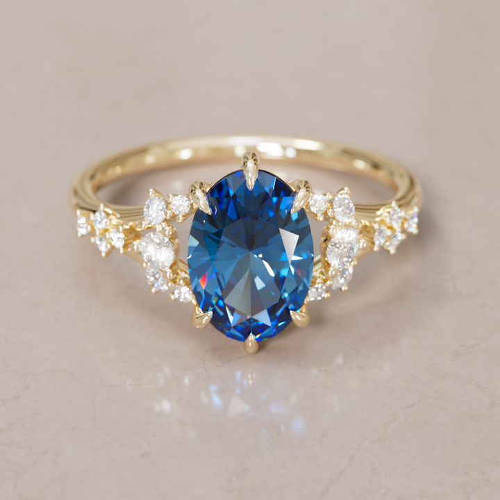 Lucette Oval Blue Sapphire Fantasy Unique Engagement Ring By Valley Rose