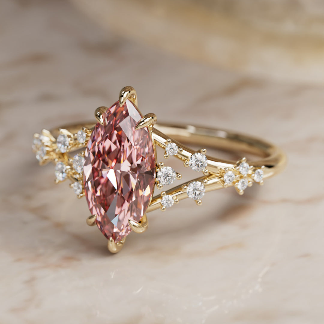 Luminara Marquise Pink Lab Diamond Alternative Engagement Ring By Valley Rose
