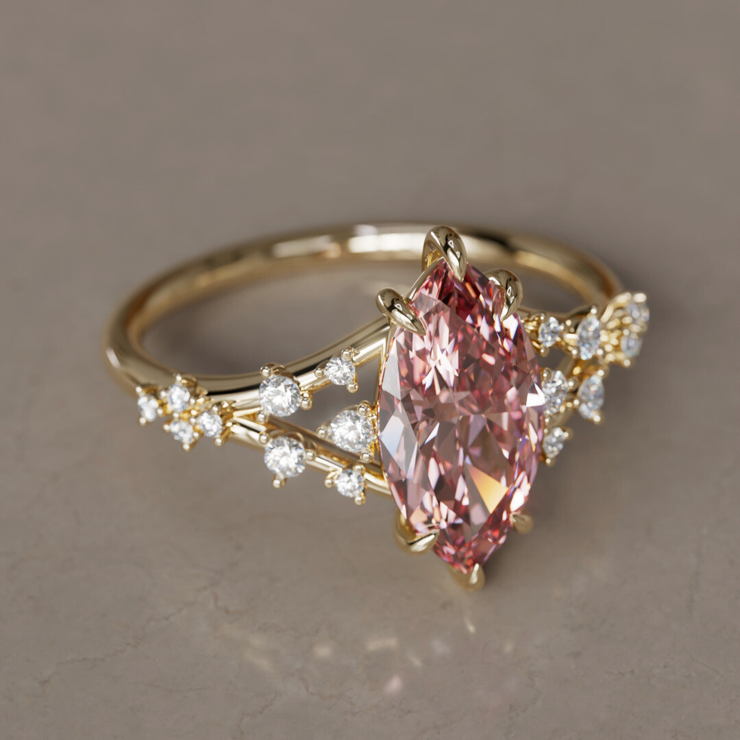 Luminara Marquise Pink Lab Diamond Alternative Engagement Ring By Valley Rose