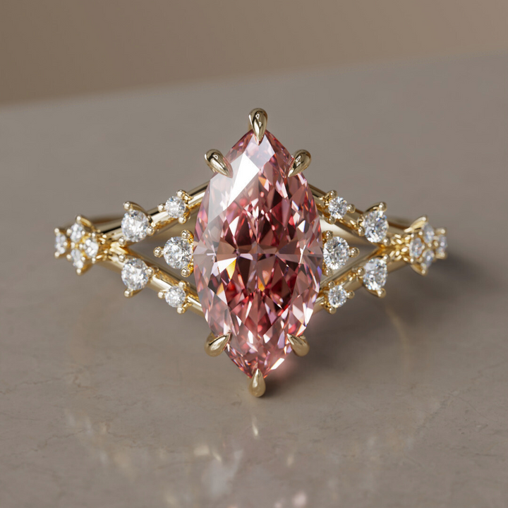 Luminara Marquise Pink Lab Diamond Alternative Engagement Ring By Valley Rose