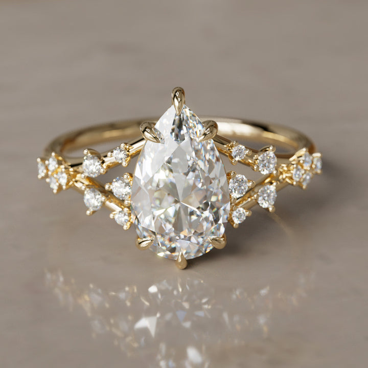 Lysandra Pear Lab Diamond Unique Vintage Engagement Ring By Valley Rose