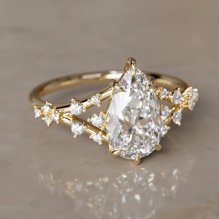 Lysandra Pear Lab Diamond Unique Vintage Engagement Ring By Valley Rose
