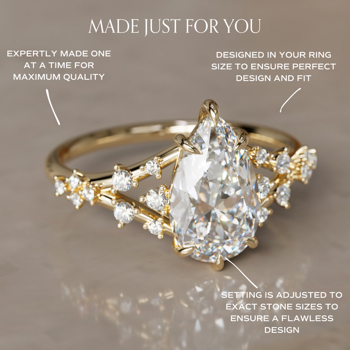 Lysandra Pear Lab Diamond Unique Vintage Engagement Ring By Valley Rose