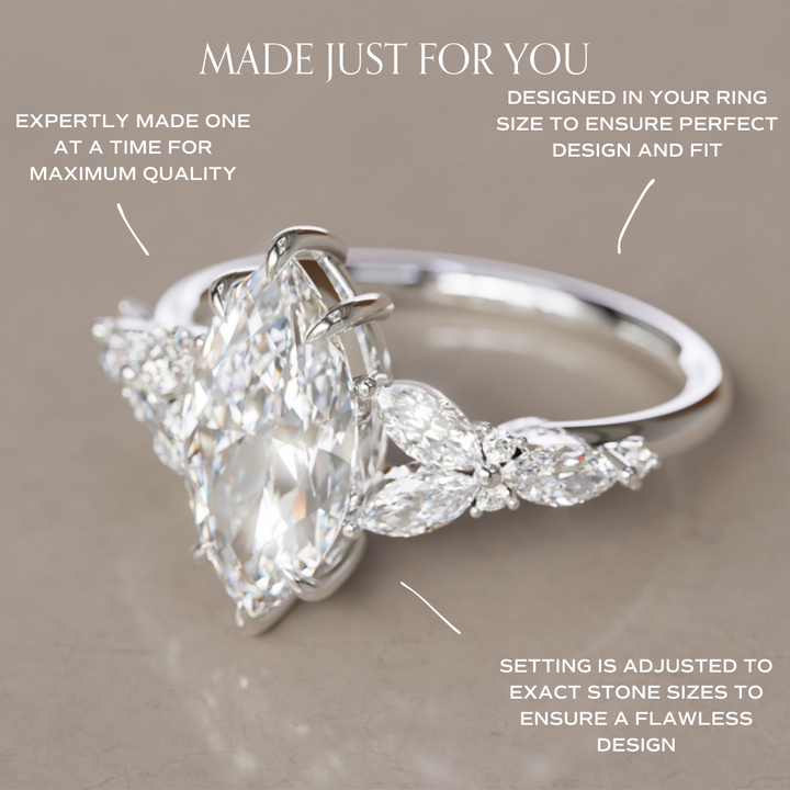 Magnolia Marquise Lab Diamond Engagement Flower Ring Nature Inspired By Valley Rose