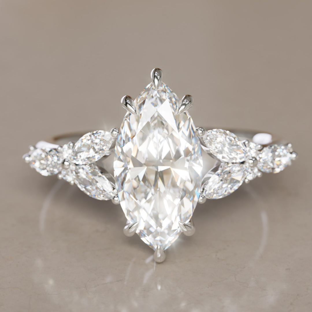 Magnolia Marquise Lab Diamond Engagement Flower Ring Nature Inspired By Valley Rose