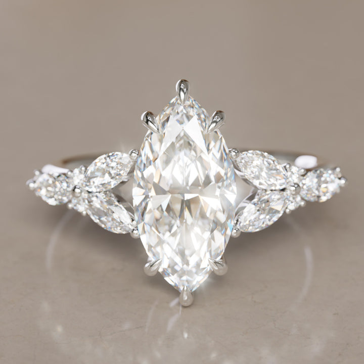 Magnolia Marquise Lab Diamond Engagement Flower Ring Nature Inspired By Valley Rose