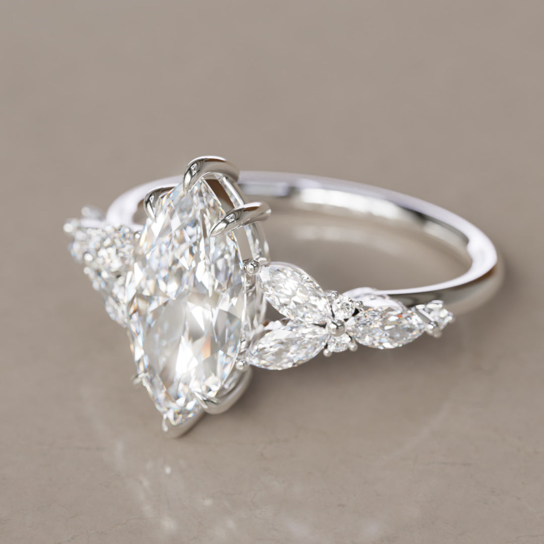 Magnolia Marquise Lab Diamond Engagement Flower Ring Nature Inspired By Valley Rose