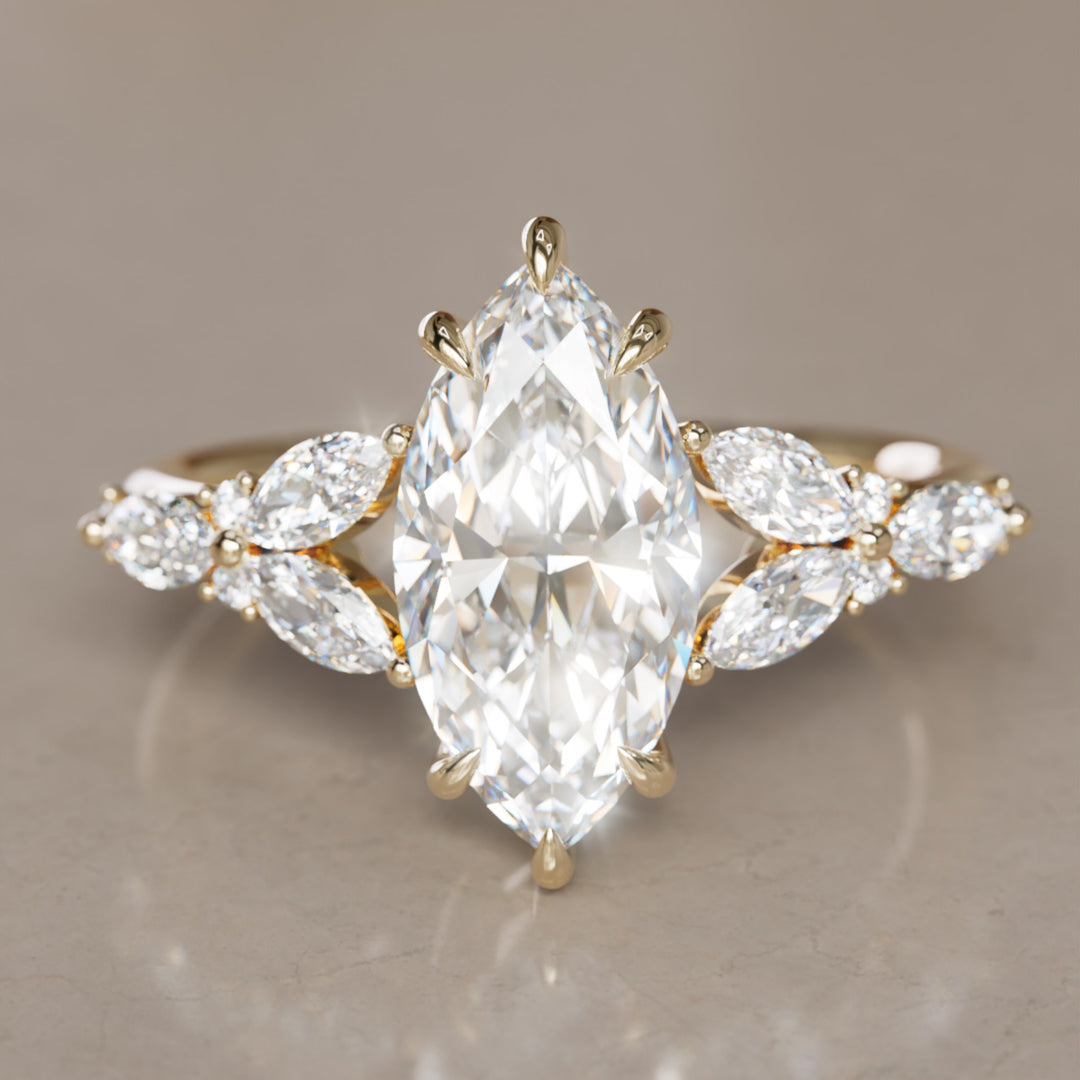 Magnolia Marquise Lab Diamond Engagement Flower Ring Nature Inspired By Valley Rose