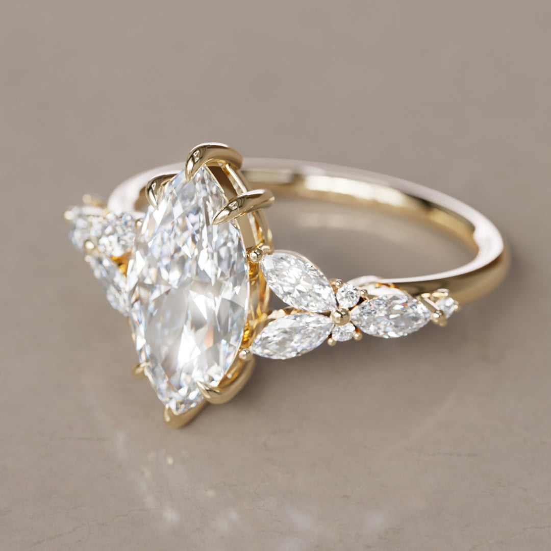 Magnolia Marquise Lab Diamond Engagement Flower Ring Nature Inspired By Valley Rose