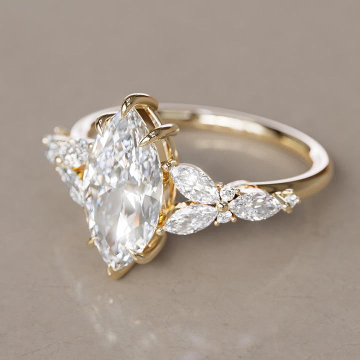 Magnolia Marquise Lab Diamond Engagement Flower Ring Nature Inspired By Valley Rose
