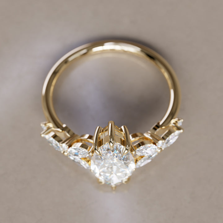Magnolia Marquise Lab Diamond Engagement Flower Ring Nature Inspired By Valley Rose