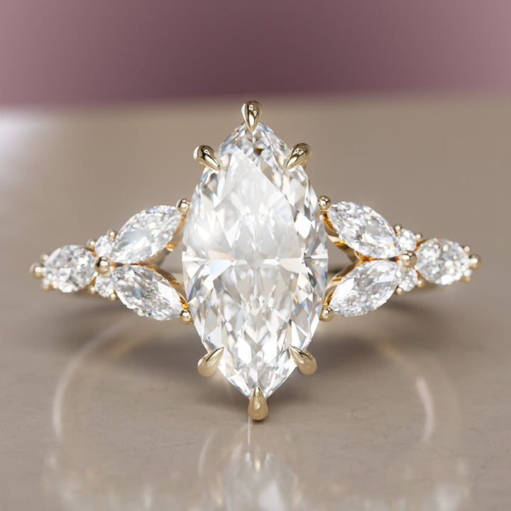 Magnolia Marquise Lab Diamond Engagement Flower Ring Nature Inspired By Valley Rose