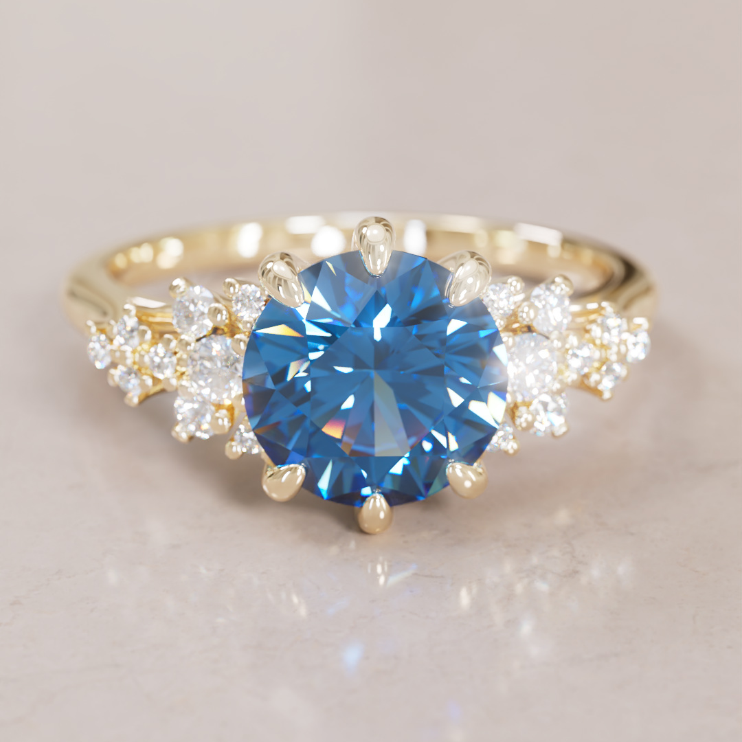 Bague fine pierre synthétique ronde bleue ciel main image 0