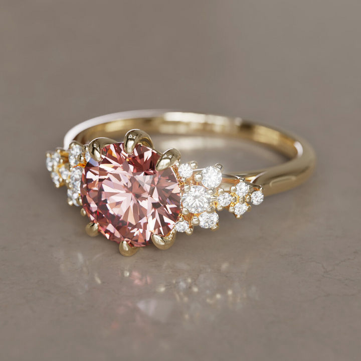 Mariwen Round Pink Lab Diamond Unique Vintage Engagement Ring By Valley Rose