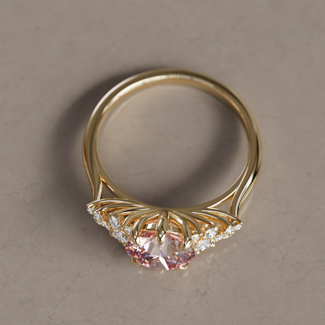 Mariwen Round Pink Lab Diamond Unique Vintage Engagement Ring By Valley Rose