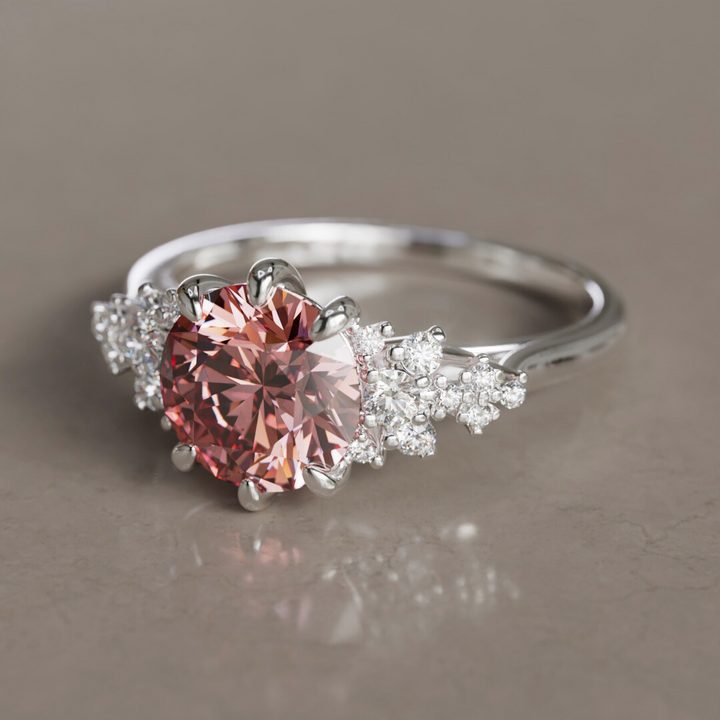 Mariwen Round Pink Lab Diamond Unique Vintage Engagement Ring By Valley Rose