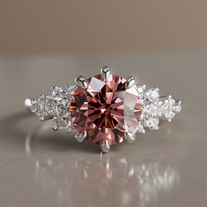 Mariwen Round Pink Lab Diamond Unique Vintage Engagement Ring By Valley Rose