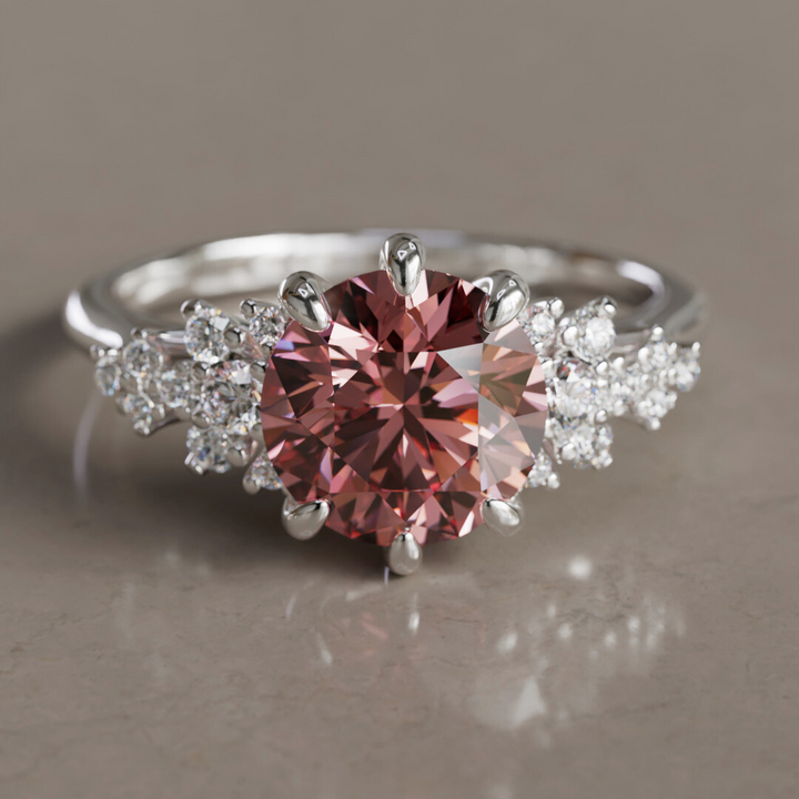 Mariwen Round Pink Lab Diamond Unique Vintage Engagement Ring By Valley Rose