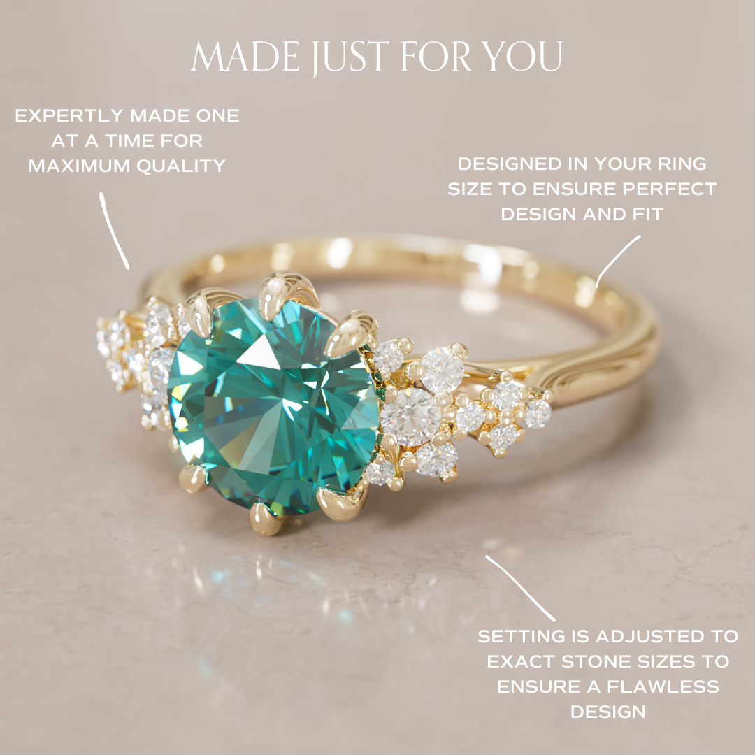 Mariwen Round Teal Sapphire Unique Vintage Engagement Ring By Valley Rose