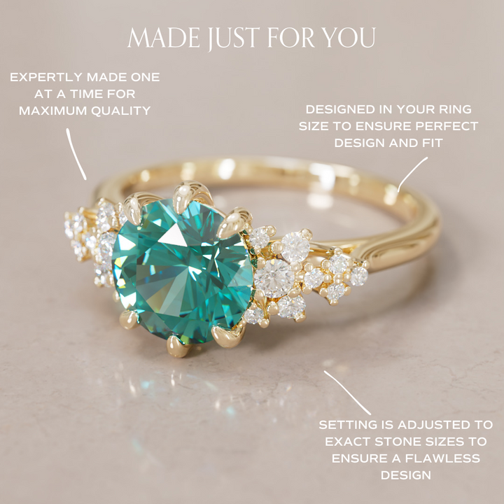 Mariwen Round Teal Sapphire Unique Vintage Engagement Ring By Valley Rose