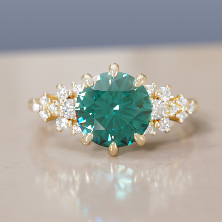 Mariwen Round Teal Sapphire Unique Vintage Engagement Ring By Valley Rose