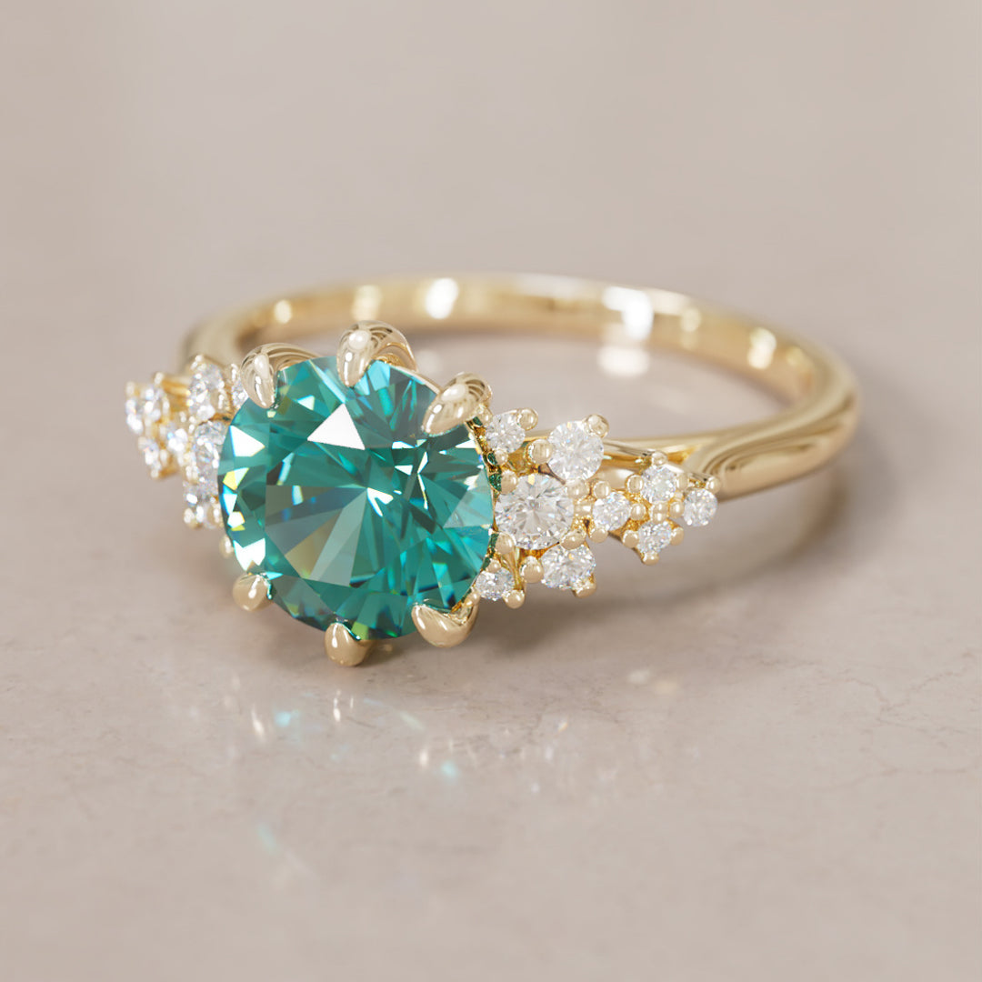 Mariwen Round Teal Sapphire Unique Vintage Engagement Ring By Valley Rose