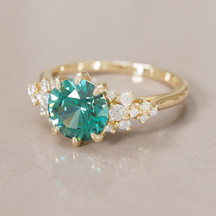 Mariwen Round Teal Sapphire Unique Vintage Engagement Ring By Valley Rose