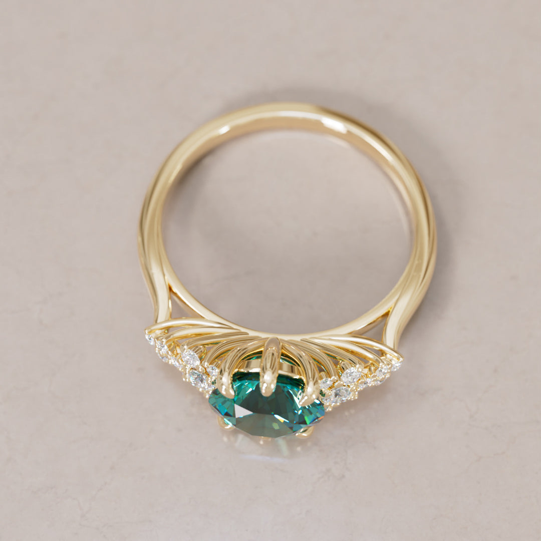 Mariwen Round Teal Sapphire Unique Vintage Engagement Ring By Valley Rose