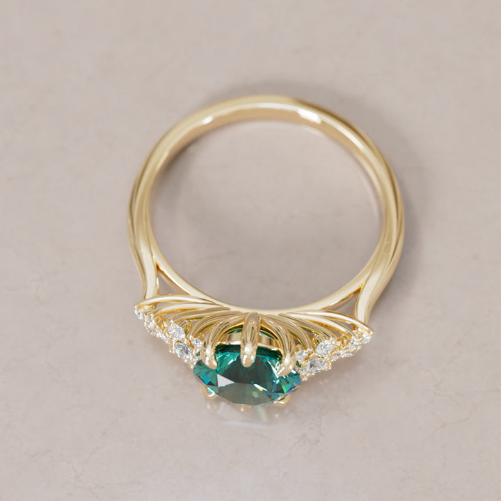 Mariwen Round Teal Sapphire Unique Vintage Engagement Ring By Valley Rose