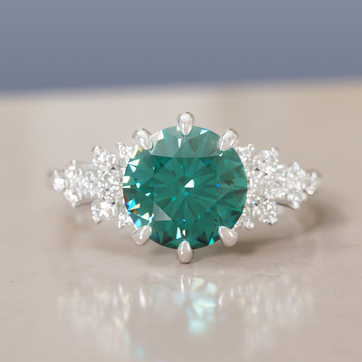 Mariwen Round Teal Sapphire Unique Vintage Engagement Ring By Valley Rose