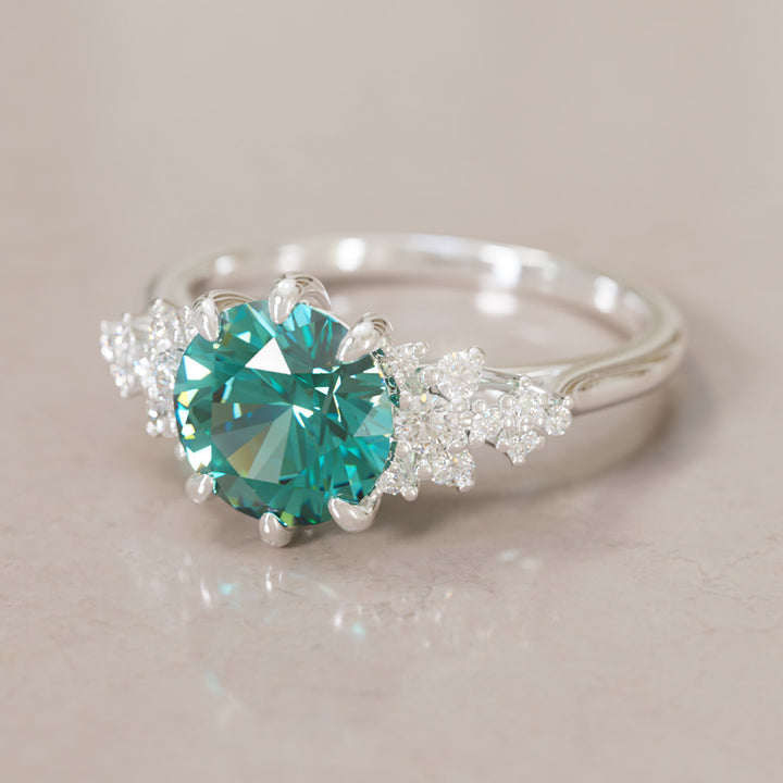 Mariwen Round Teal Sapphire Unique Vintage Engagement Ring By Valley Rose