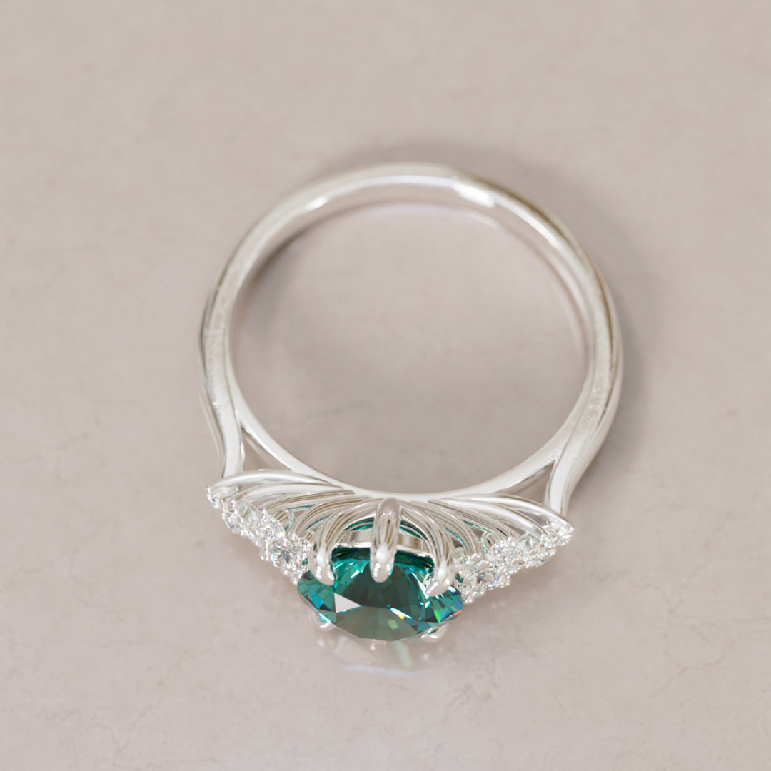 Mariwen Round Teal Sapphire Unique Vintage Engagement Ring By Valley Rose