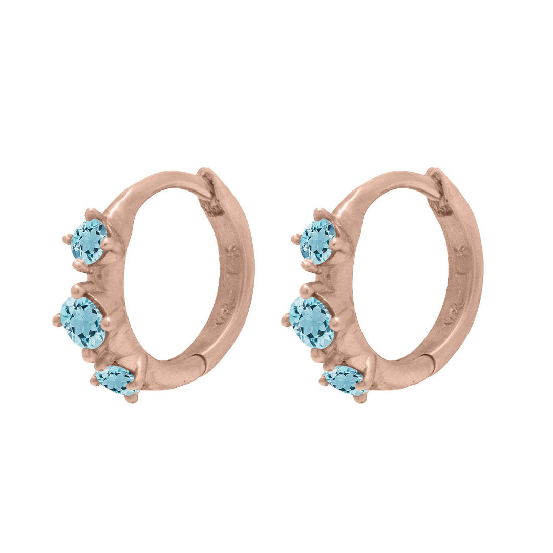 Aquamarine Clicker Hoops, Gold Huggie Earrings, Orion's Belt Constellation Single By Valley Rose Ethical Jewelry