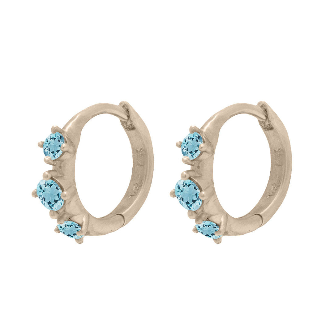 Aquamarine Clicker Hoops, Gold Huggie Earrings, Orion's Belt Constellation Single By Valley Rose Ethical Jewelry