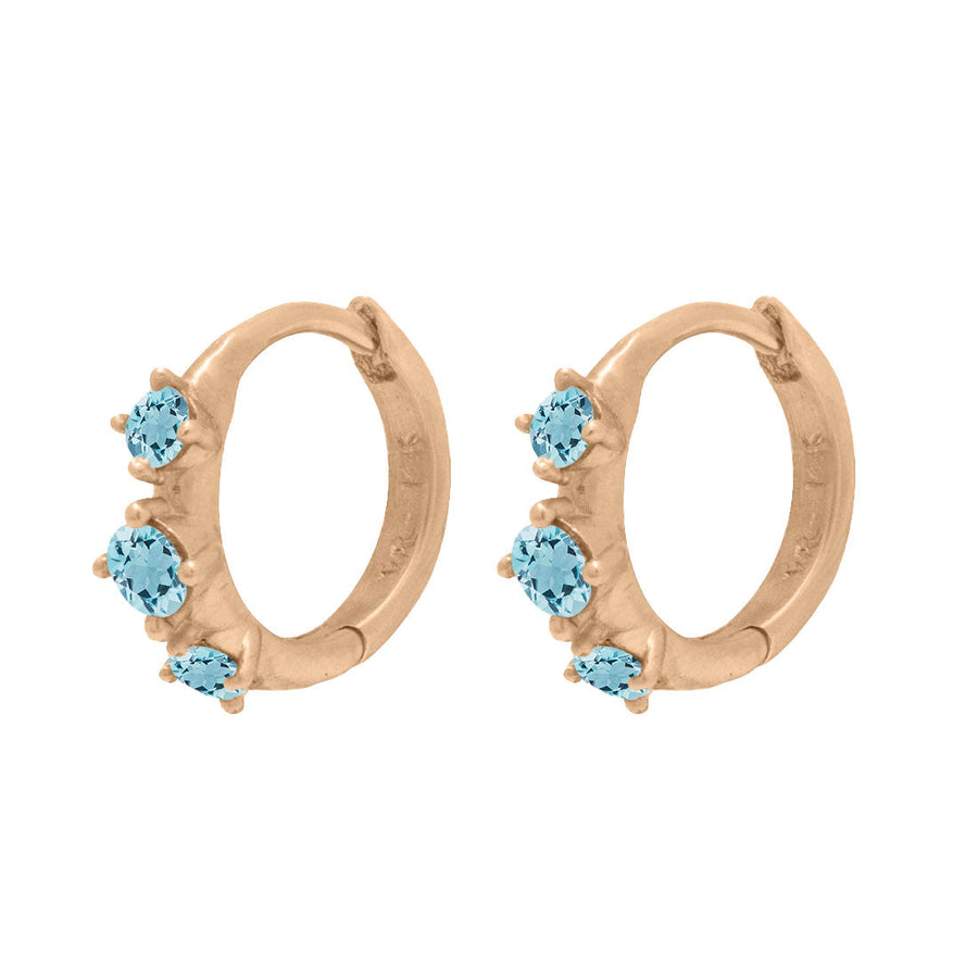 Aquamarine Clicker Hoops, Gold Huggie Earrings, Orion's Belt Constellation Single By Valley Rose Ethical Jewelry