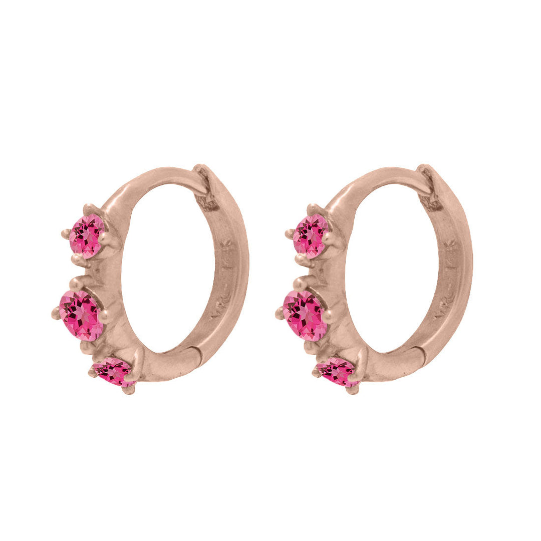 Pink Tourmaline Clicker Hoops, Gold Huggie Earrings, Orion's Belt Constellation Single By Valley Rose Ethical Jewelry