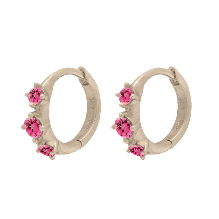 Pink Tourmaline Clicker Hoops, Gold Huggie Earrings, Orion's Belt Constellation Single By Valley Rose Ethical Jewelry